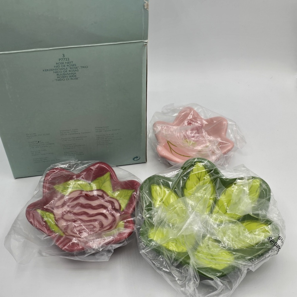 PartyLite Rose Nest Tealight Candle Holder Trio Retired NIB P16E/P7722
